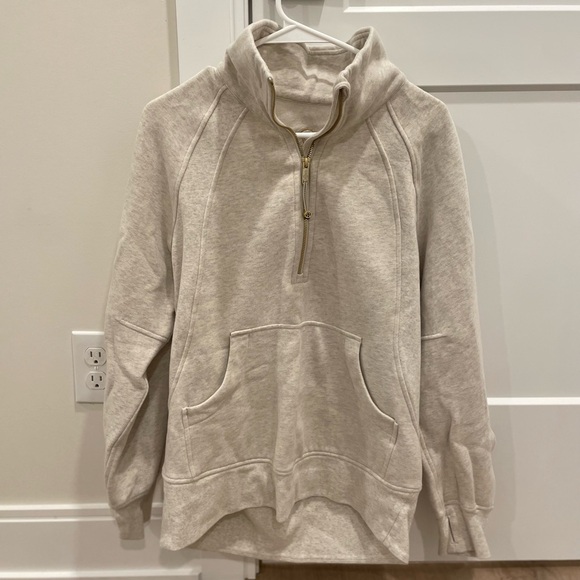Lululemon Scuba Oversized Funnel Neck Half Neck Half Zip Heathered Light Ivory - Picture 2 of 8